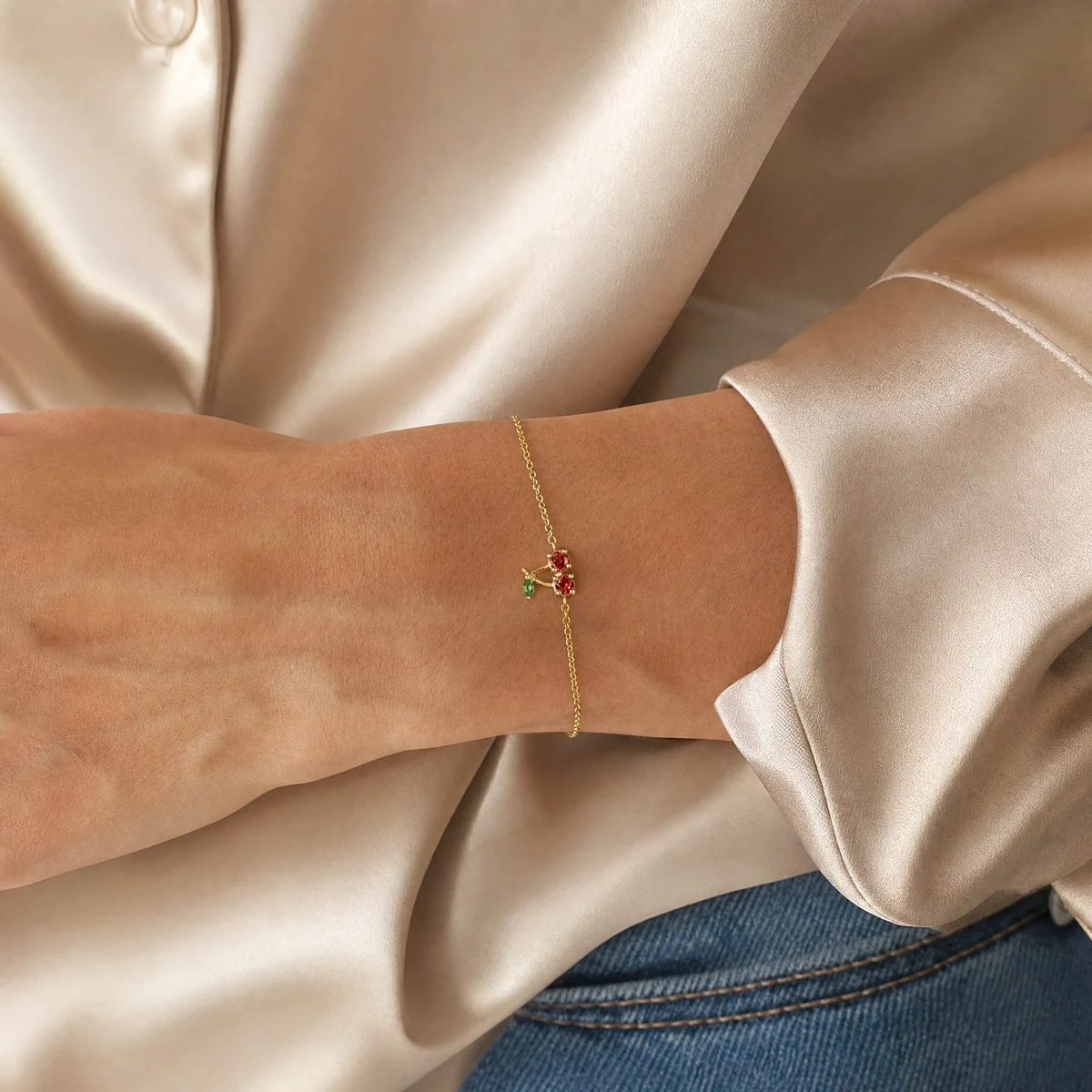 Cherry Bracelet worn on the wrist, view 1