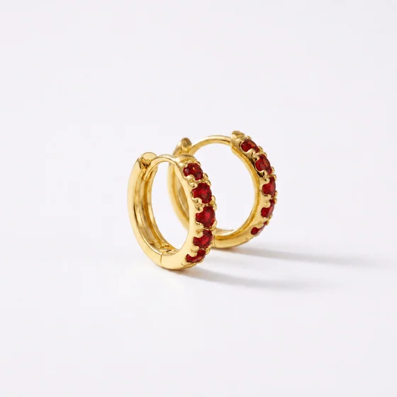 Garnet Huggie Hoops